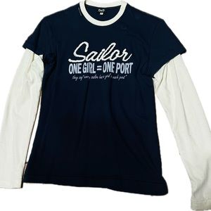 D&G Navy and White Long Sleeve Tee